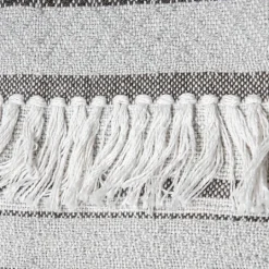 Kirkland's Home Smokey Gray Fringe Stripe Outdoor Throw Blanket- Blankets & Throws