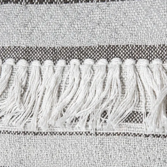 Kirkland's Home Smokey Gray Fringe Stripe Outdoor Throw Blanket- Blankets & Throws