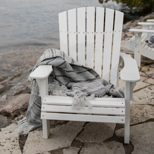 Kirkland's Home Smokey Gray Fringe Stripe Outdoor Throw Blanket- Blankets & Throws