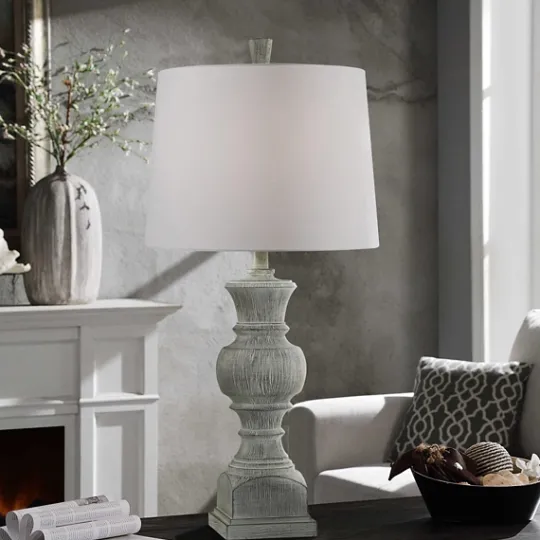 Kirkland's Home Smokey Slate Gray Baluster Grain Table Lamp- Table Lamps