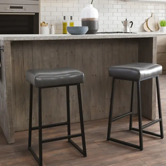 Kirkland's Home Smokey Vegan Leather Counter Stools, Set Of 2- Bar Stools & Counter Height Stools