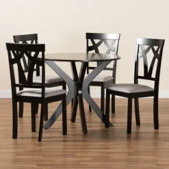 Kirkland's Home Smoky Gray Upholstered Swoop Back 5-Pc. Dining Set- Dining Tables