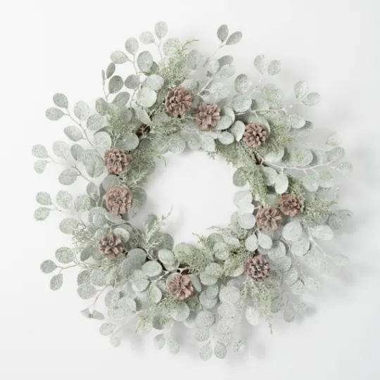 Kirkland's Home Snow Dusted Eucalyptus And Pinecone Wreath- Wreaths