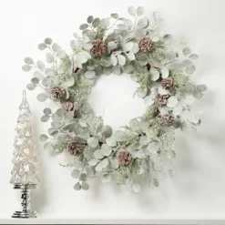 Kirkland's Home Snow Dusted Eucalyptus And Pinecone Wreath- Wreaths