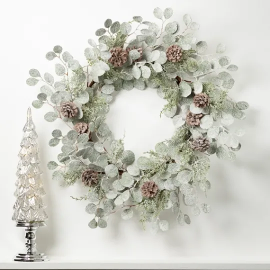 Kirkland's Home Snow Dusted Eucalyptus And Pinecone Wreath- Wreaths