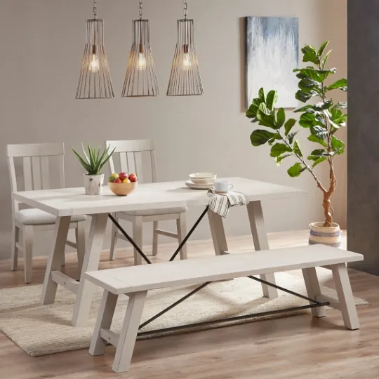 Kirkland's Home Sofia Wooden Dining Bench With Metal Bars- Dining Chairs
