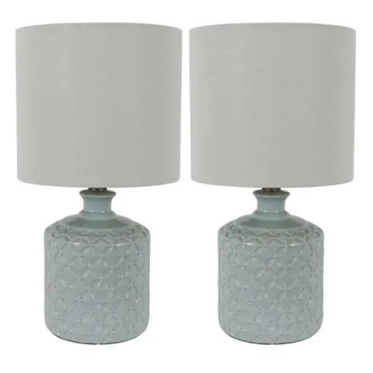 Kirkland's Home Soft Blue Embossed Ceramic Table Lamps, Set Of 2- Table Lamps