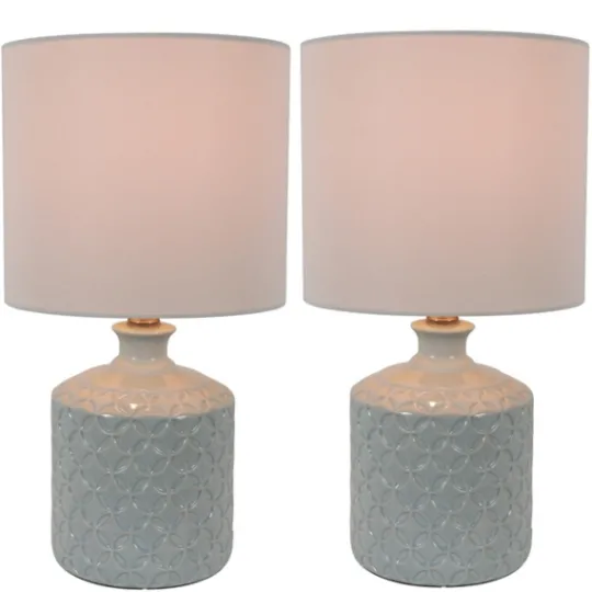 Kirkland's Home Soft Blue Embossed Ceramic Table Lamps, Set Of 2- Table Lamps