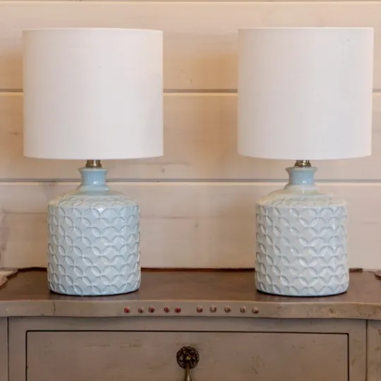 Kirkland's Home Soft Blue Embossed Ceramic Table Lamps, Set Of 2- Table Lamps