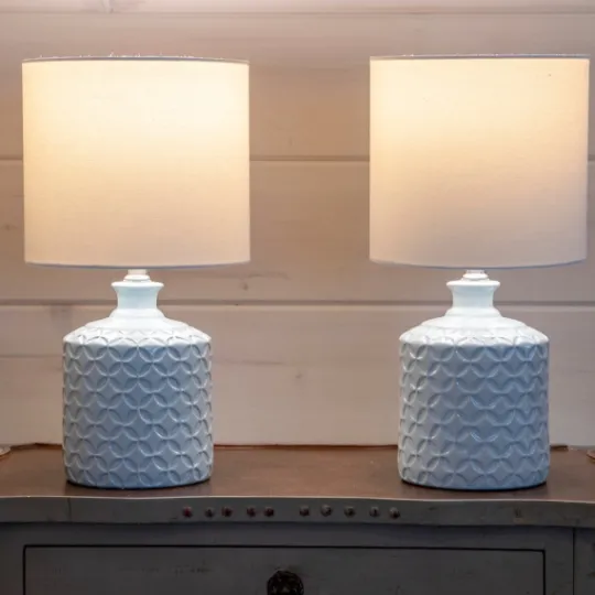 Kirkland's Home Soft Blue Embossed Ceramic Table Lamps, Set Of 2- Table Lamps