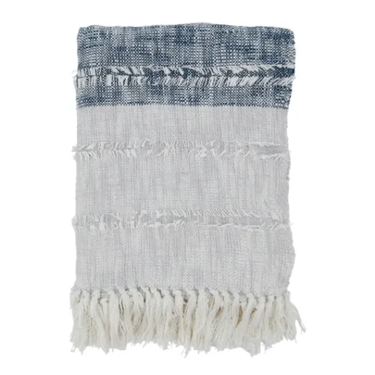 Kirkland's Home Soft Blue Textured Striped Tassel Throw- Blankets & Throws