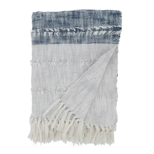 Kirkland's Home Soft Blue Textured Striped Tassel Throw- Blankets & Throws