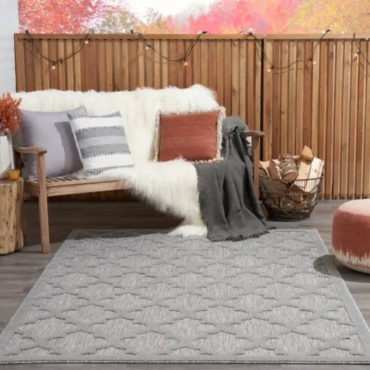 Kirkland's Home Soft Silver Trellis Outdoor Area Rug, 4X6- Outdoor Rugs