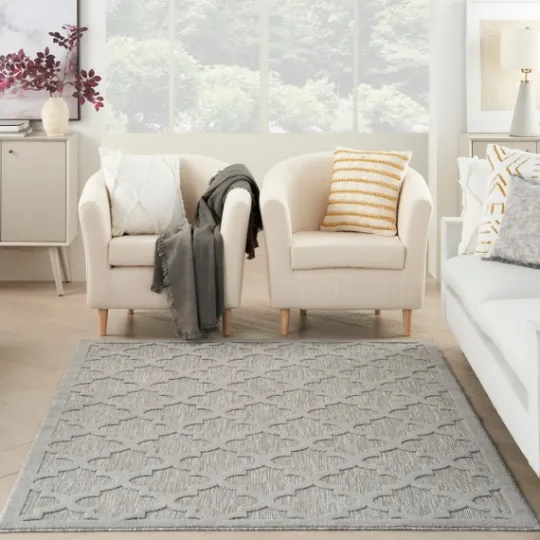 Kirkland's Home Soft Silver Trellis Outdoor Area Rug, 4X6- Outdoor Rugs