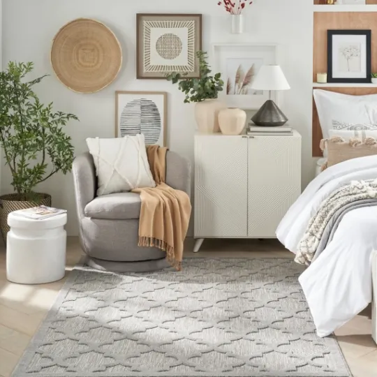 Kirkland's Home Soft Silver Trellis Outdoor Area Rug, 4X6- Outdoor Rugs
