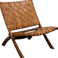Kirkland's Home Solid Teak And Genuine Leather Lounge Chair- Accent Chairs