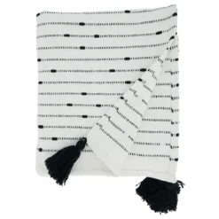 Kirkland's Home Soot Black Textured Striped Tassel Throw- Blankets & Throws