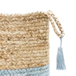 Kirkland's Home Spa Blue And Tan Woven Basket With Tassel, 17 In.- Baskets & Boxes