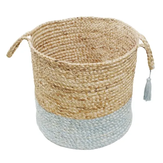 Kirkland's Home Spa Blue And Tan Woven Basket With Tassel, 17 In.- Baskets & Boxes