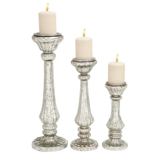 Kirkland's Home Speckled Mercury Glass Pillar Holders, Set Of 3- Candle Holders