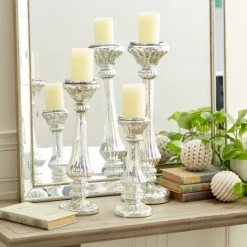 Kirkland's Home Speckled Mercury Glass Pillar Holders, Set Of 3- Candle Holders
