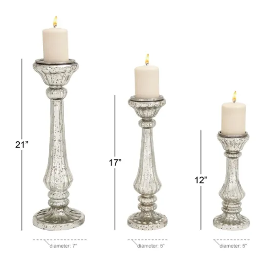 Kirkland's Home Speckled Mercury Glass Pillar Holders, Set Of 3- Candle Holders