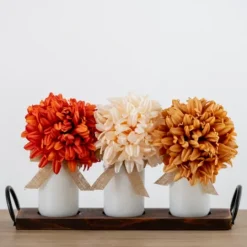 Kirkland's Home Spider Mum Arrangement In Wooden Ledge- Arrangements & Greenery
