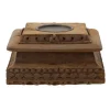 Kirkland's Home Square Carved Wood Pillar Candle Holder- Candle Holders