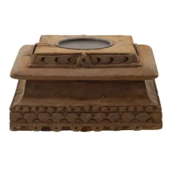 Kirkland's Home Square Carved Wood Pillar Candle Holder- Candle Holders