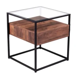 Kirkland's Home Square Metal And Wood Glass Top Accent Table- Accent & End Tables