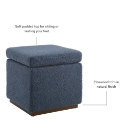 Kirkland's Home Square Sherpa Upholstered Storage Ottoman- Benches & Ottomans
