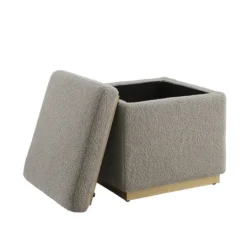 Kirkland's Home Square Sherpa Upholstered Storage Ottoman- Benches & Ottomans