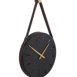 Kirkland's Home Stainless Steel Leather Strap Wall Clock- Clocks