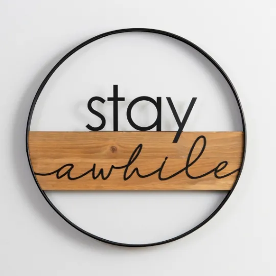 Kirkland's Home Stay Awhile Metal And Wood Wall Plaque- Wall Quotes & Signs