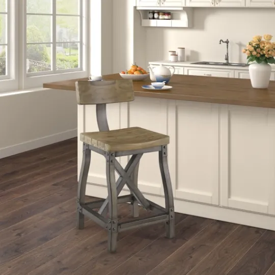 Kirkland's Home Steel Gray Rounded Back Industrial Counter Stool- Bar Stools & Counter Height Stools
