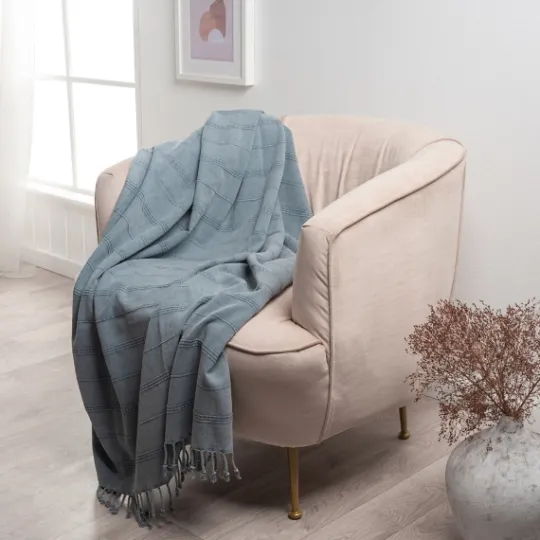 Kirkland's Home Steel Woven Stripes Cotton Throw- Blankets & Throws