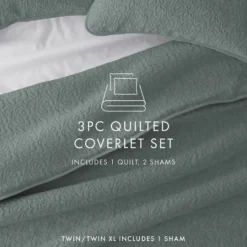 Kirkland's Home Stitched Floral 3-Pc. King Quilt Set- Quilts