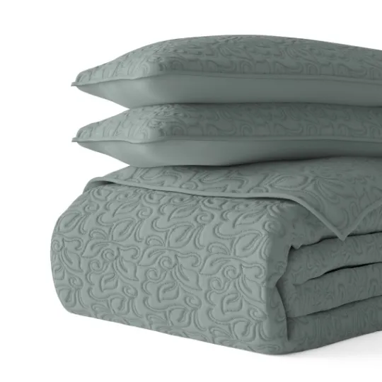 Kirkland's Home Stitched Floral 3-Pc. Queen Quilt Set- Quilts