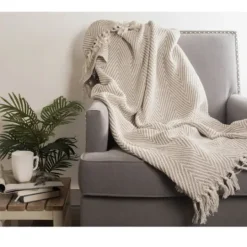 Kirkland's Home Stone Chevron And Fringe Throw- Blankets & Throws