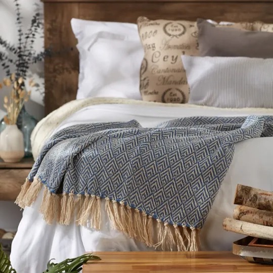 Kirkland's Home Stone Wash Diamond Fringe Throw- Blankets & Throws