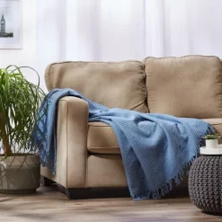 Kirkland's Home Stonewash Ribbed Fringe Throw- Blankets & Throws