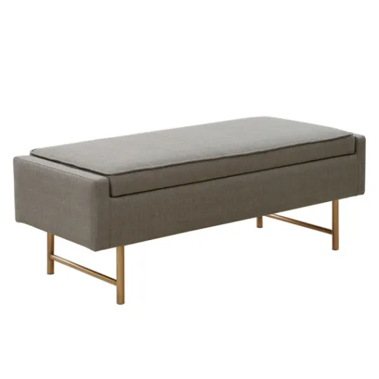 Kirkland's Home Storage Bench With Brown Metal Legs- Benches & Ottomans