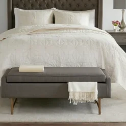 Kirkland's Home Storage Bench With Brown Metal Legs- Benches & Ottomans