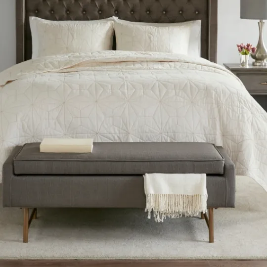 Kirkland's Home Storage Bench With Brown Metal Legs- Benches & Ottomans