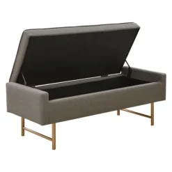 Kirkland's Home Storage Bench With Brown Metal Legs- Benches & Ottomans