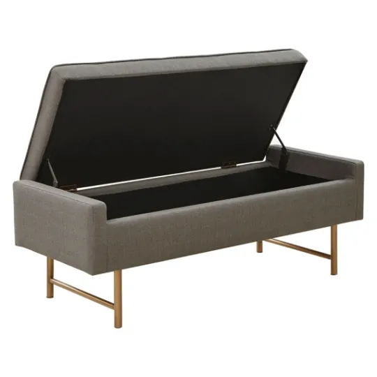 Kirkland's Home Storage Bench With Brown Metal Legs- Benches & Ottomans