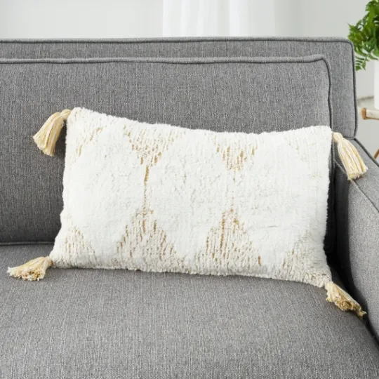 Kirkland's Home Stripe Diamond Tassels Cotton Lumbar Pillow- Pillows