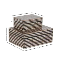 Kirkland's Home Striped Mother Of Pearl Shell Wood Boxes, Set Of 2- Baskets & Boxes