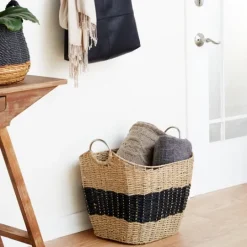 Kirkland's Home Striped Natural Seagrass Basket- Baskets & Boxes