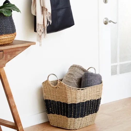Kirkland's Home Striped Natural Seagrass Basket- Baskets & Boxes